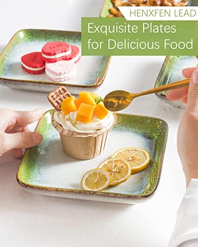 Square Appetizer Plates Set of 4, 6 Inch Ceramic Dessert & Side Plates