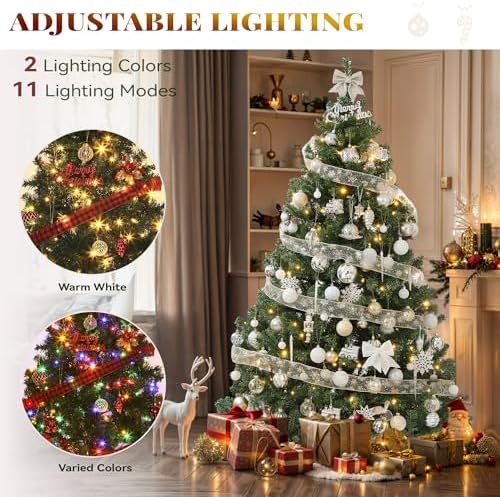 YITAHOME 6ft Pre-Lit Green Artificial Hinged Christmas Tree with Remote