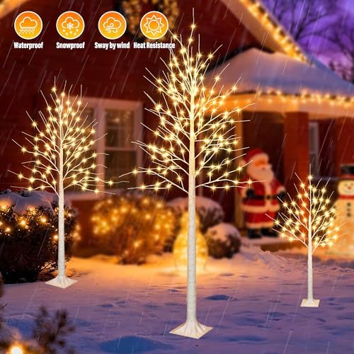 iBaycon 4FT 6 FT and 8FT Christmas Birch Trees, Artificial Tree Xmas Lights