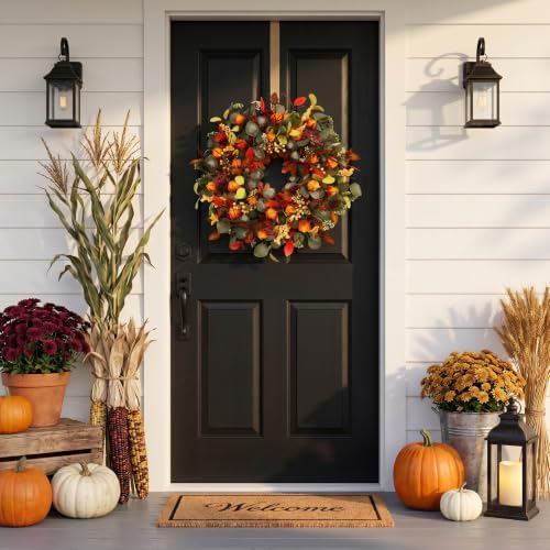 Fall Eucalyptus Lantern pods Wreath 22 Inch Front Door Decor