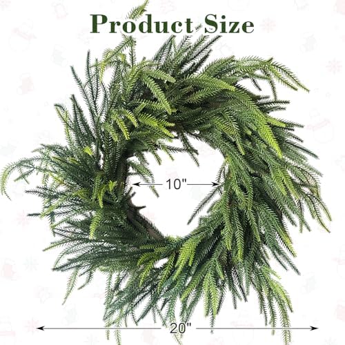24 Inch Real Touch Norfolk Pine Christmas Wreath for Front Door Outside