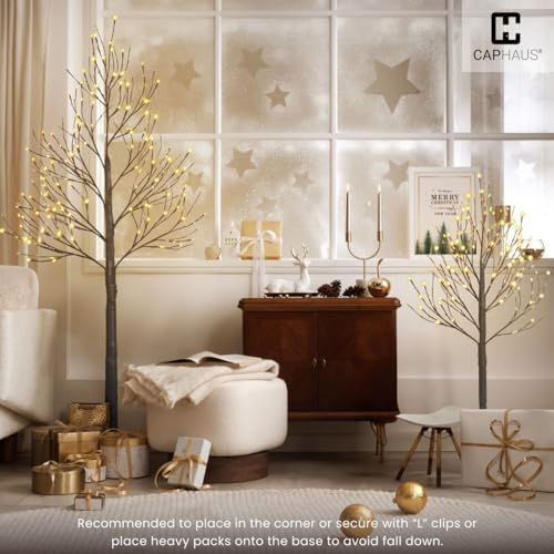 Fencer Wire Set of 3 Lighted Willow Twig Trees, 4/6/8 Ft, 432 Warm White LED Lights, Pre-Lit Twinkling Brown Branch Trees for Christmas Decorations Indoor, Holiday Home Decor