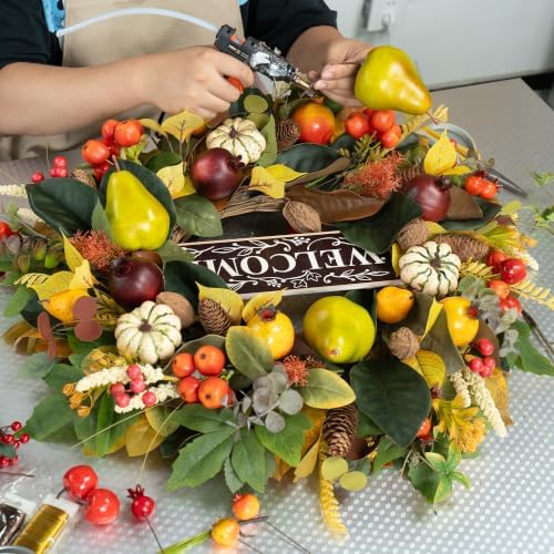 24 Inch Fall Wreaths for Front Door, Autumn Harvest Wreath with Pears