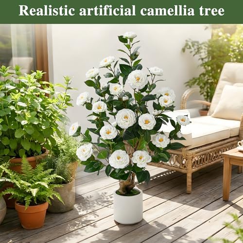 2 Pcs Artificial Camellia Tree, 38" Artificial Trees for Outdoors