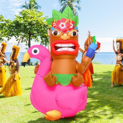 Shappy 5ft Inflatable Flamingo Lighted Blow up Tiki Hawaiian Party Decor