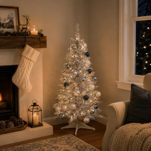 3FT Silver Artificial Small Christmas Tree Mini Tabletop Decor