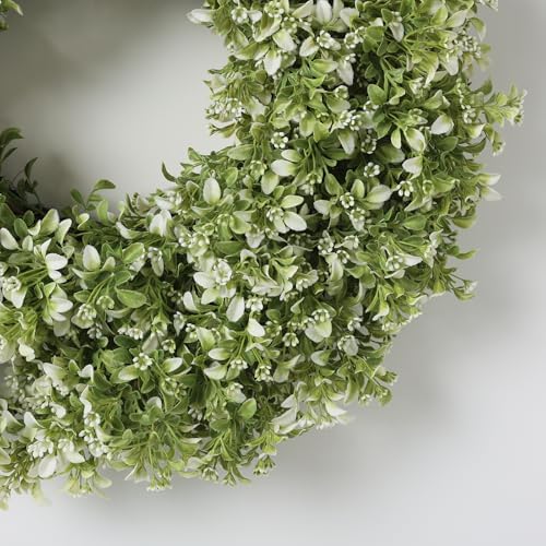 26" Large Artificial Boxwood Wreath for Front Door Decoration (White-Green)