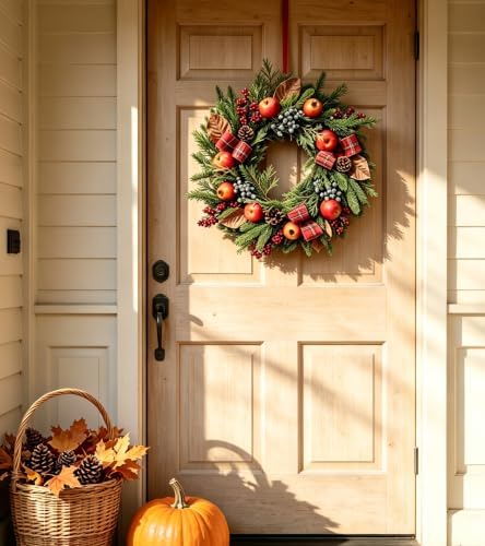 Cynkeyee Fall Wreath for Front Door - 20 in Farmhouse Porch Decor