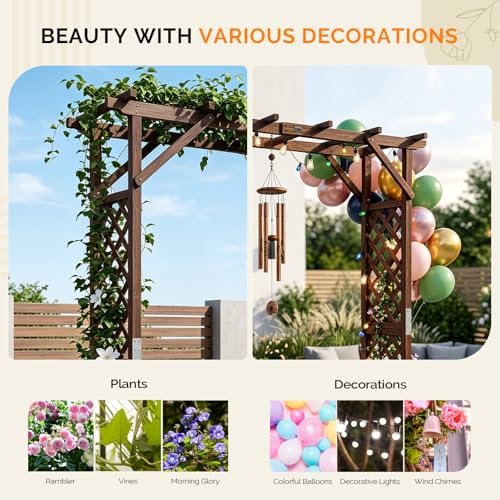 VINGLI Wooden Garden Arbor with Planter, Wedding Arch for Ceremony, Wood Garden Arbour Trellis for Plant Climbing, Pergola for Garden Backyard, Lawn, Outdoor (Dark Brown)