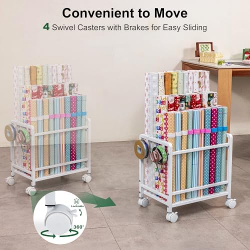 Aquzee Wrapping Paper Storage Organizer, Blueprint Holder, 6 Adjustable Rod