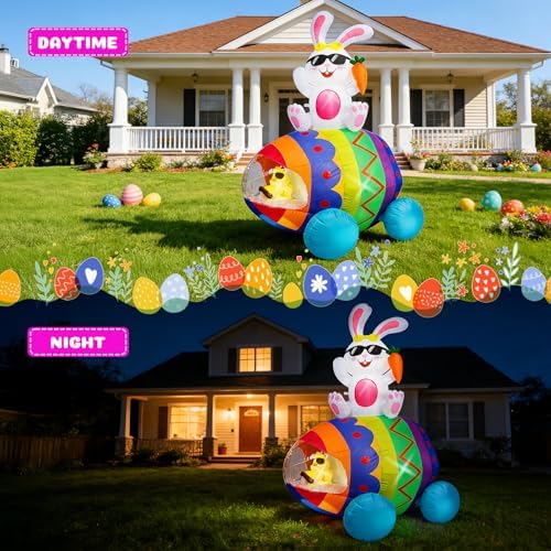CAMULAND Easter Inflatables Outdoor Decorations, 6FT Easter Bunny with Eggs, Happy Easter Decorations, Easter Blow up Yard Decorations for Garden Lawn Holiday Party