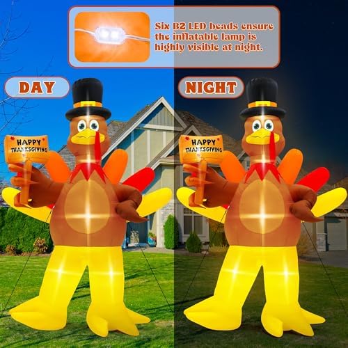 12FT Inflatable Turkey, LED Lighted Turkey Thanksgiving Outdoor Decor