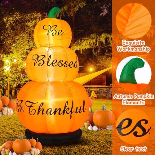 WinnerWhy 6ft Fall Stacked Pumpkin Inflatable Outdoor Decoration with LED