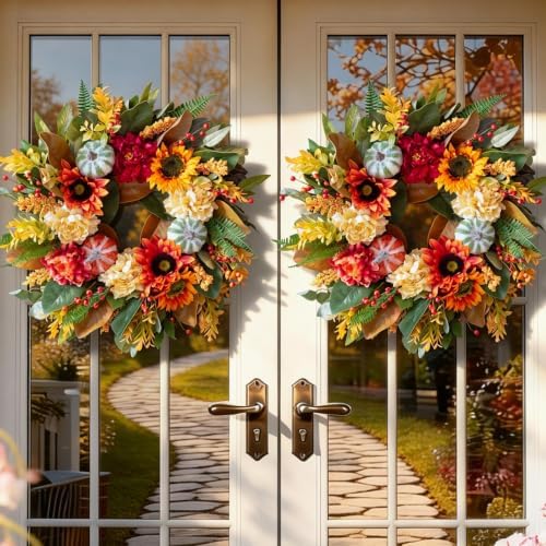 Harvest Fall Wreaths for Front Door Outside 24 Inch Autumn Magnolia Wreath