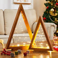 2 Pack Wooden Christmas Tree with Lights, Tabletop Decor-Brown