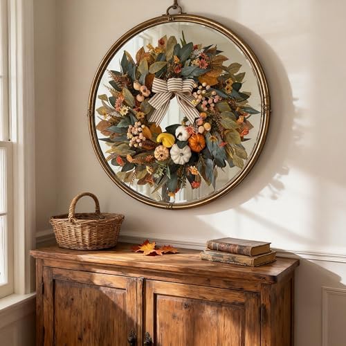 HipTree 24 Inch Fall Wreath for Front Door,Pumpkin Wreath Farmhouse Decor