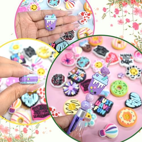 100 Pcs Foods Leisure Silicone Beads, Silicone Focal Beads for Keychain Making, Rubber Spacer Loose Beads for Pens Crafts Necklace Bracelet