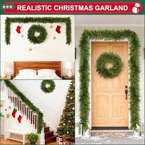 9 Ft Christmas Cedar Garland - Cypress Garlands,Artificial Real Touch Pine Garlands - Garland Xmas Decorations for Table, Mantle, Wall, Indoor, Outdoor Christmas Decorations