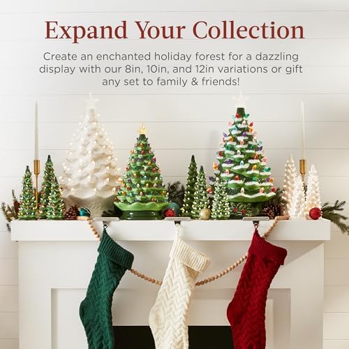 Best Choice Products Set of 3 XL Ceramic Christmas Trees, Pre-Lit Hand-Painted Tabletop Holiday Décor w/Multicolor Bulbs, LED Lights – Frosted Green
