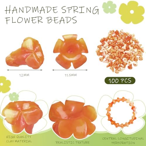 Jutom 100 Pcs Puakenikeni Flower Beads Hawaiian for DIY Crafts, Orange