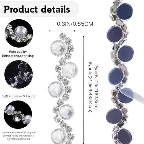6 Yards Silver White Self Adhesive Rhinestone Ribbon Rhinestone Trim