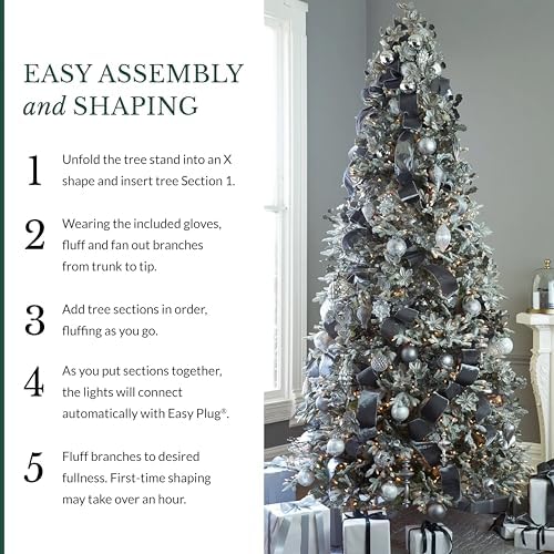 Balsam Hill BH Frosted Fraser Fir - Snow-Covered Artificial Christmas Tree with True Needle Foliage, Easy Plug Technology & Winter Magic Design, LED Clear, 9ft