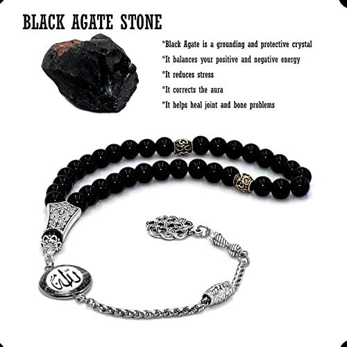 Special -Allah Tassel- Collection (8 mm -33 Beads) Worry Beads - Prayer Beads-Tesbih-Tasbih-Tasbeeh-Misbaha-Masbaha-Subha-Sebha-Sibha-Rosary (Black Agate Stone)