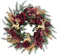 Svndlyn 22 Inch Lighted Burgundy Christmas Wreath with Timer and Reindeer