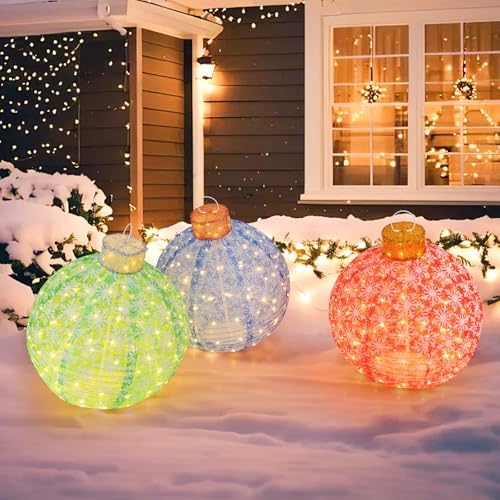Tangkula 3 Pieces Christmas Lighted Pop up Holiday Ball Ornaments Decor