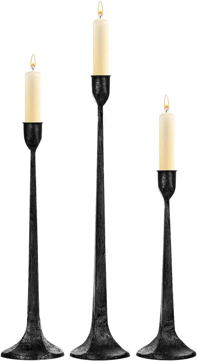 Iron Taper Candle Holder Set of 3 - Decorative Tall Candle Stand