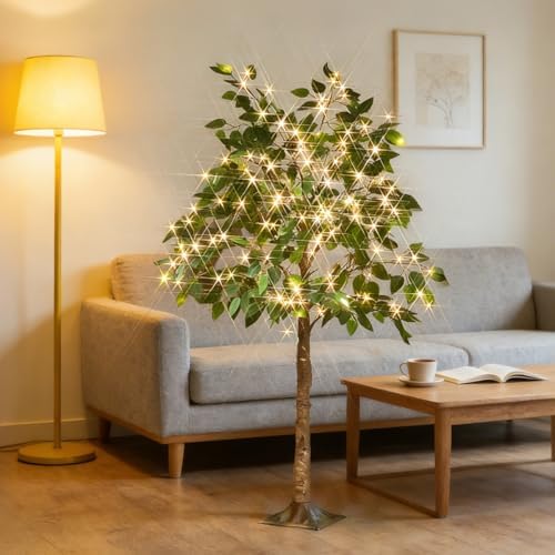 Fudios Light up Artificial Ficus Silk Tree Lights 6FT 264LED for Indoor Decor