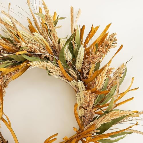 22in Fall Harvest Grain Wheat Farmhouse Wreaths for Front Door