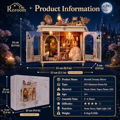 Roroom DIY Miniature House Kit, Dreamy Vanity Room Dollhouse Kit