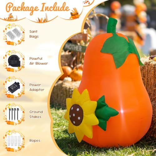 4FT Fall Harvest Inflatable Pear‑Shaped Pumpkin with Sunflower & LED