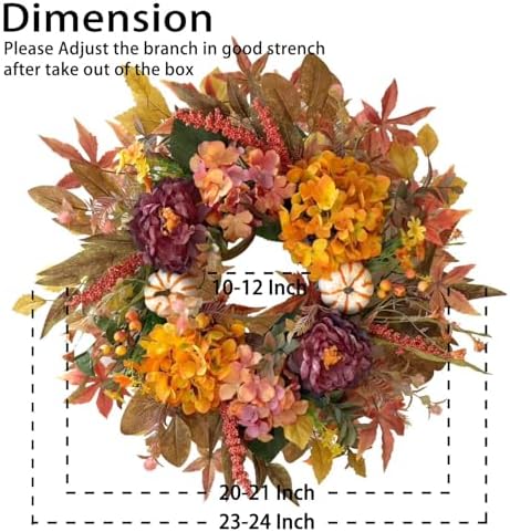 WANNA-CUL 24 Inch Fall Harvest Front Door Wreath Autumn Thanksgiving Decor