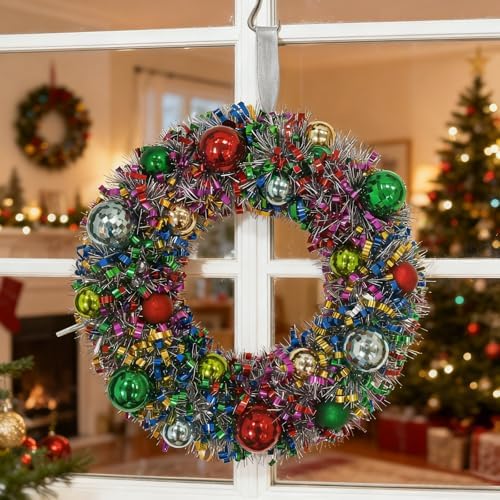 16" Christmas Wreath for Front Door, Christmas Decoration Green Red