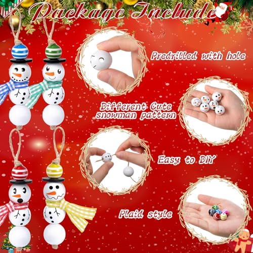 Vicenpal 450 Pcs Christmas Wooden Beads, Striped, Vibrant Color