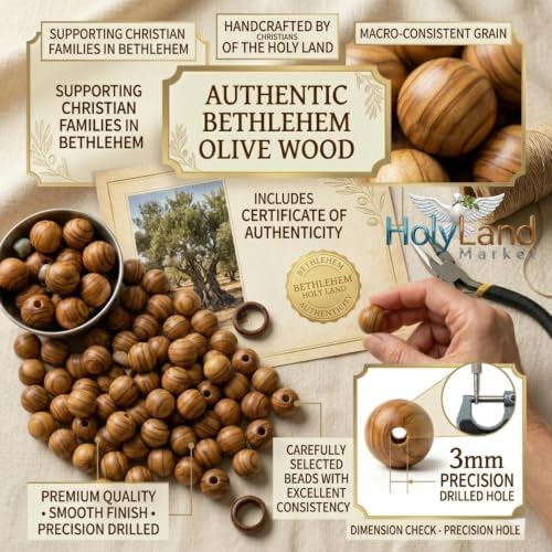 Holy Land Market Olive Wood Beads 10mm, 1000 Piece Bag, Bethlehem