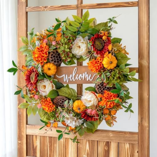 24 Inch Fall Wreaths for Front Door, Autumn Door Decor Thanksgiving Wreaths