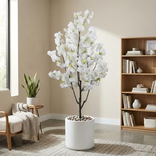 Indoor Cherry Blossoms Tree White Artificial Cherry Blossom Tree 6FT Faux Bedroom Trees for Home Christmas New Year Decor