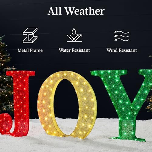 Best Choice Products 3-Piece Christmas Joy Yard Decoration, 32in 3D Lighted Outdoor Holiday Décor w/ 150 LED Lights, Ground Stakes - Red/Gold/Green