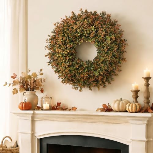 Waipfaru 26'' Fall Boxwood Wreath for Front Door Decor, Orange