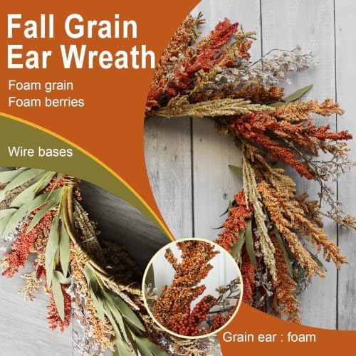 22'' Fall Rustic Harvest Wreaths with Grain Wheat for Front Door