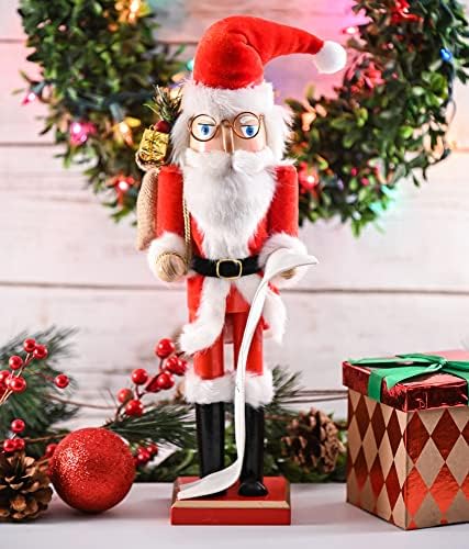 Christmas Santa Gift Wooden Nutcracker - 15" Red Bag Gifts & List of Names