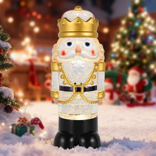 Nutcracker Christmas Snow Globe Lantern with 8 Music Songs & 6H Timer Water Snow Globe Lantern USB & Battery Operated for Christmas Festival Decorations Gifts (Gold Nutcracker)