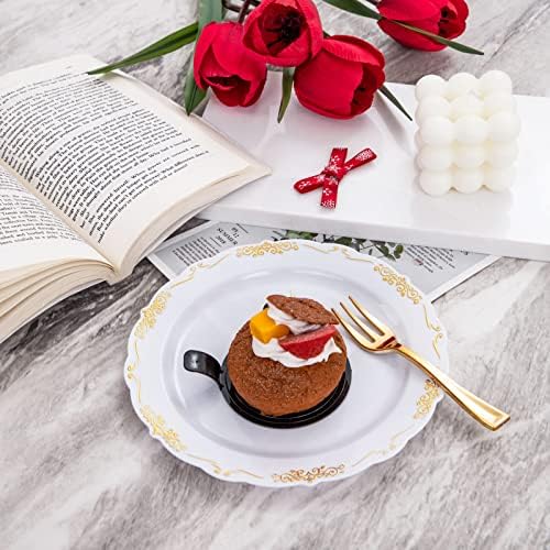 LIYH Gold Rim White 200 Pcs Heavy Duty Dessert Plates Forks Wedding Set