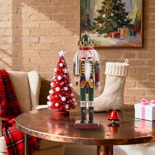 12-Inch Christmas Nutcracker Figurines, Set of 2 Traditional Wooden King & Soldier with Sword & Spear, Handcrafted Standing Holiday Decorations for Fireplace, Shelf, or Tabletop Display