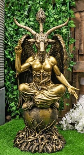 Ebros Gold Tone 3 Feet Large Oversized Sabbatic Goat Baphomet Statue Goat of Mendes Occultic Idol Sigil Sculptural Wonder