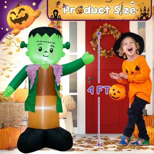 4FT Green Ghost Halloween Inflatable Decor with LED Lights