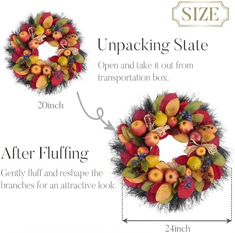 Valery Madelyn 24'' Collapsible Pre-Lit Fruits Fall Wreath for Front Door